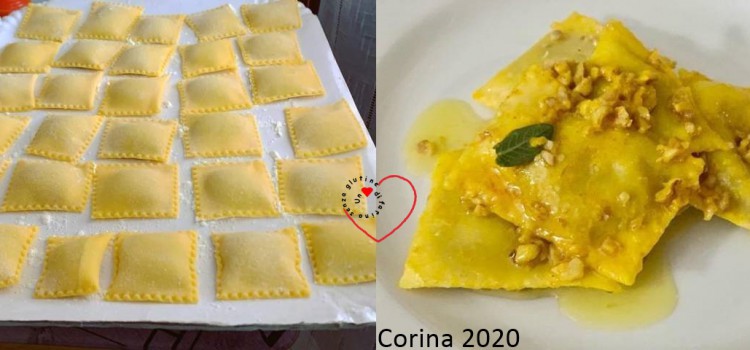 Ravioli di patate, taleggio e pesto di noci